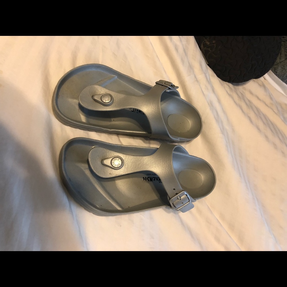silver Birkenstock flip flops size 7